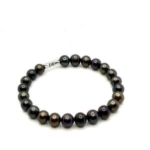Vintage 90s Peacock Iridescent Black Freshwater Pearl Screw Clasp Bracelet